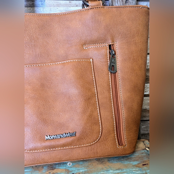 Montana West Embroidered Cross Concho Conceal & Carry Handbag W Studs - Picture 9 of 15